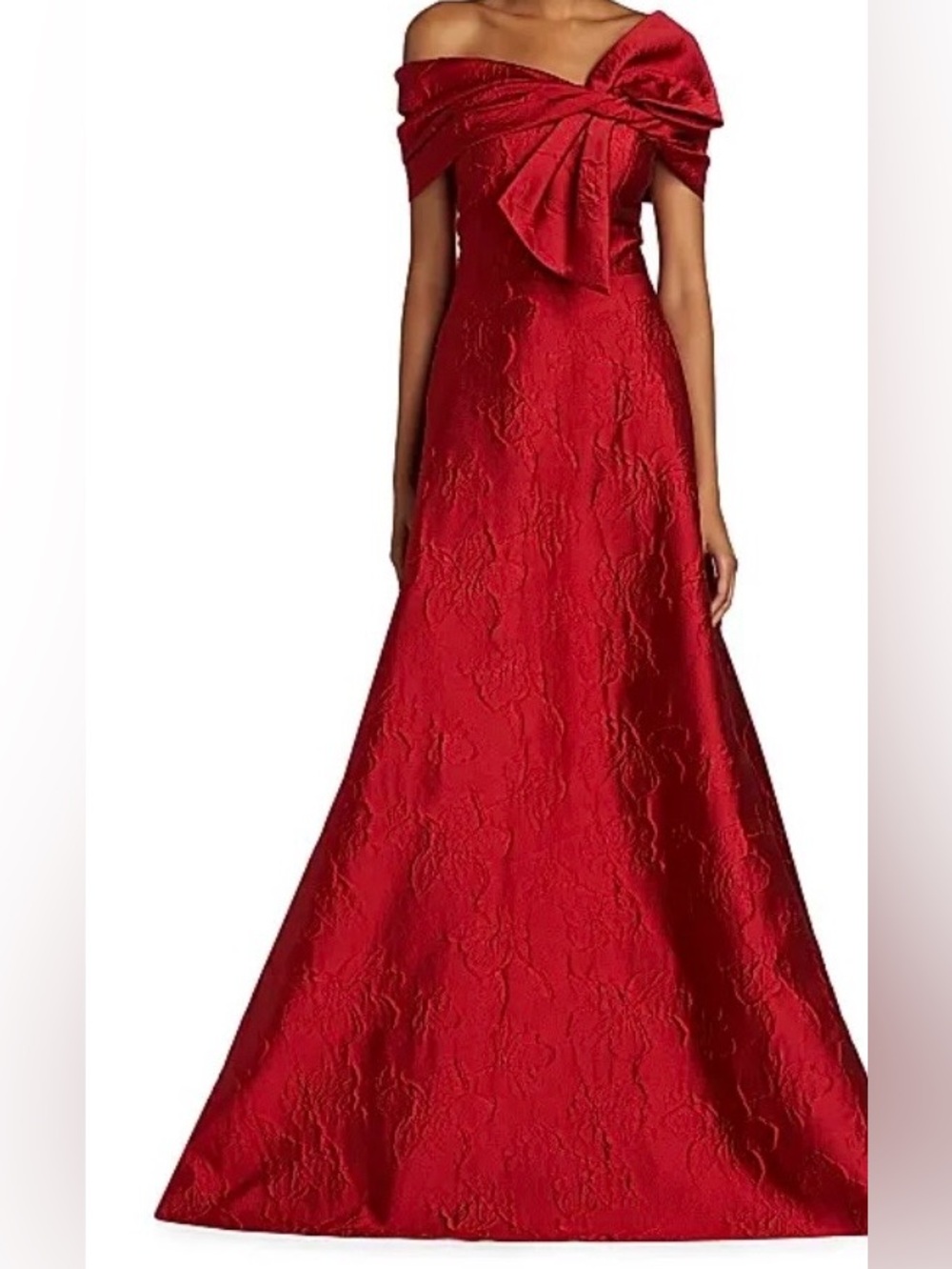 Teri Jon Ricki Freeman Red Floral Jacquard Bow Gown Size 20